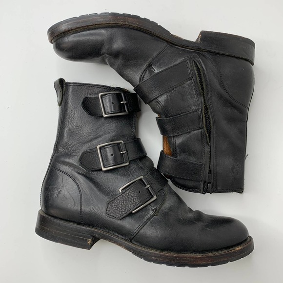 Frye Natalie Triple Buckle Ankle Short Boots Black Booties Womens 8 - Picture 8 of 16